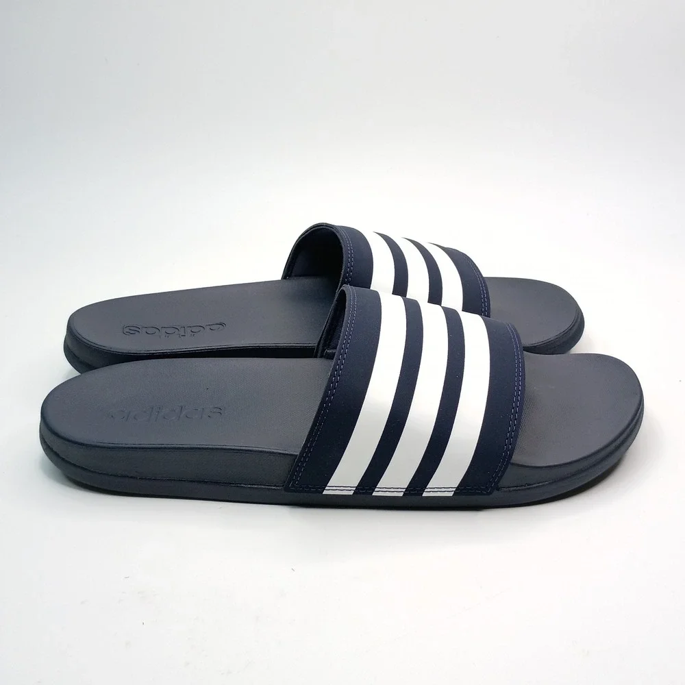 Adidas Adilette Comfort Slides Men Size 10 Navy Blue White Striped Sandals